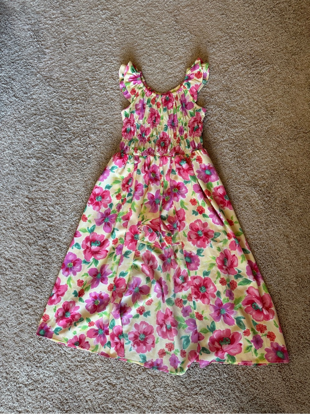 Girls Pink Floral Romper with Ruffle Straps